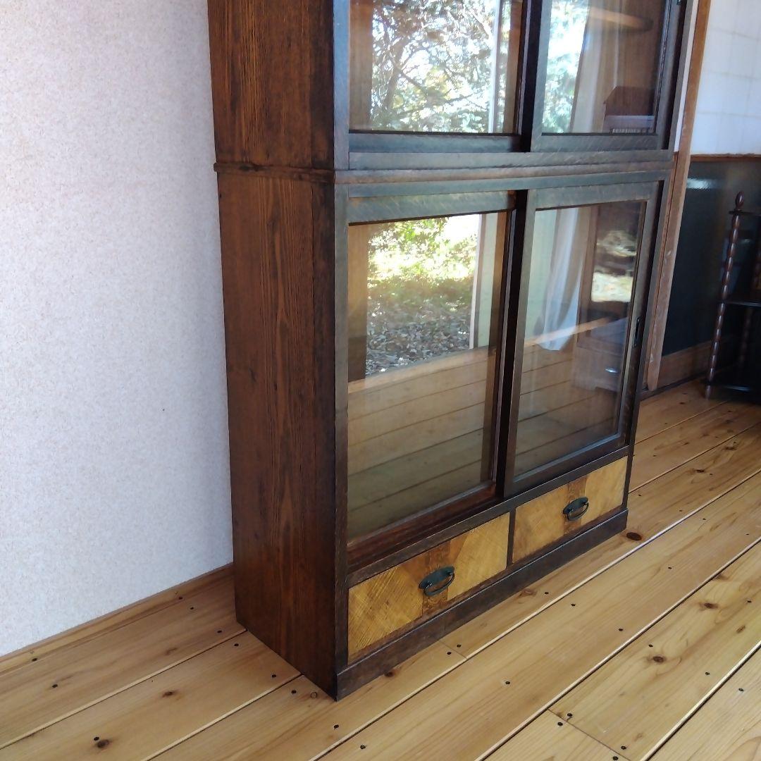 古いガラス戸棚 ガラス収納棚 ビンテージガラスキャビネット 古家具