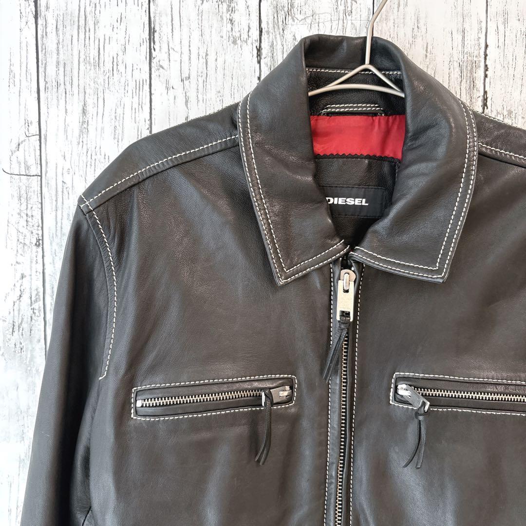 ハズブラ ディーゼル/DIESEL ロゴプレート ラムレザー ジャケット