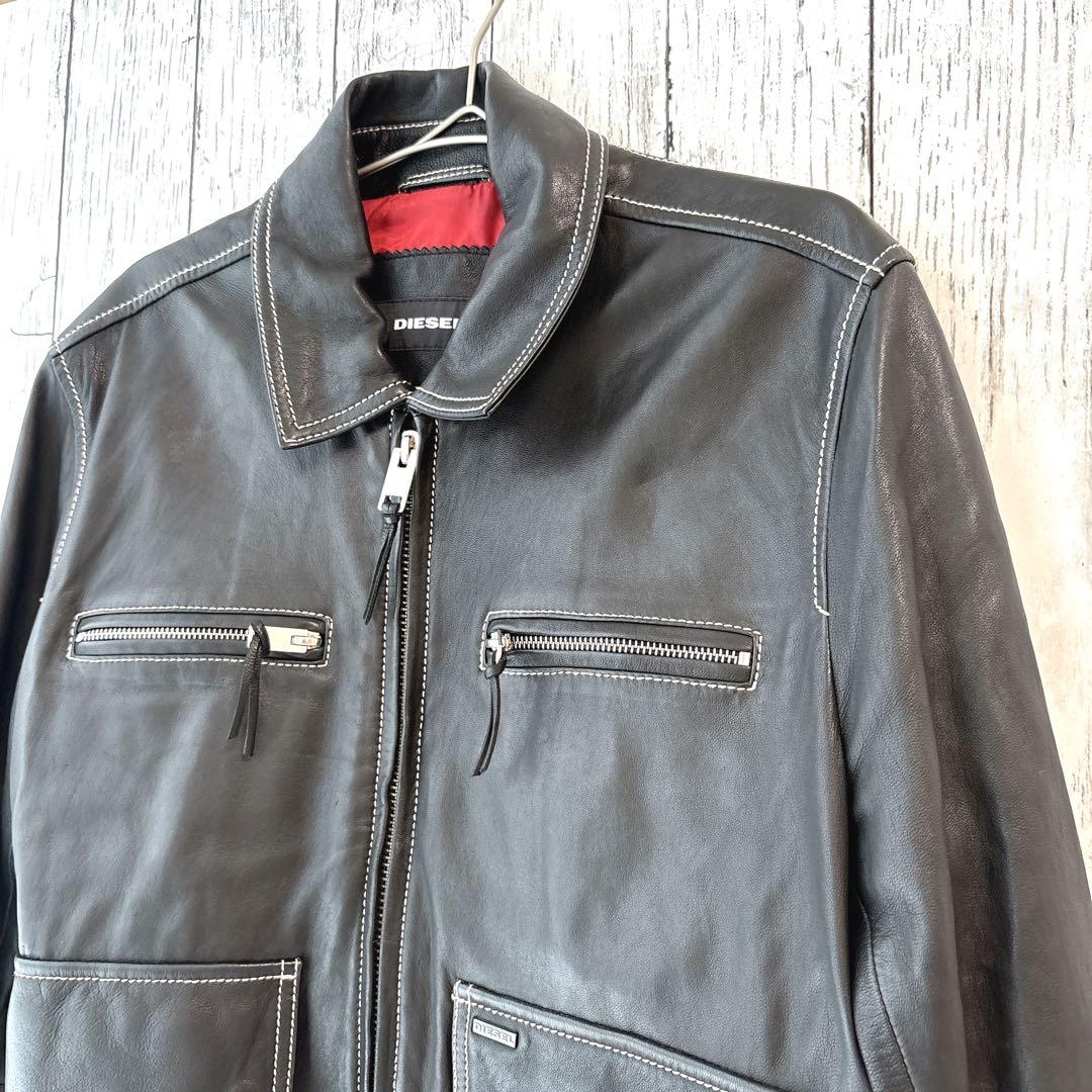 ハズブラ ディーゼル/DIESEL ロゴプレート ラムレザー ジャケット