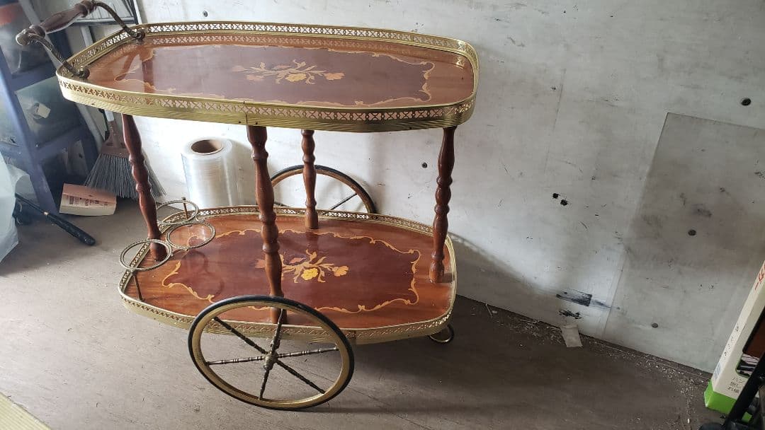 イタリア製　キッチンワゴン　象嵌細工　アンティーク　ボトルラック付