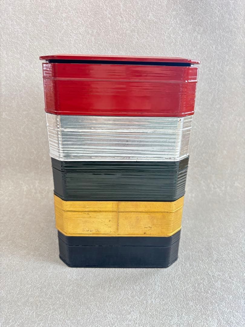 塗匠 五代 川端近左 利休形 縁高 菓子器 共箱 片木目五色縁高 共箱