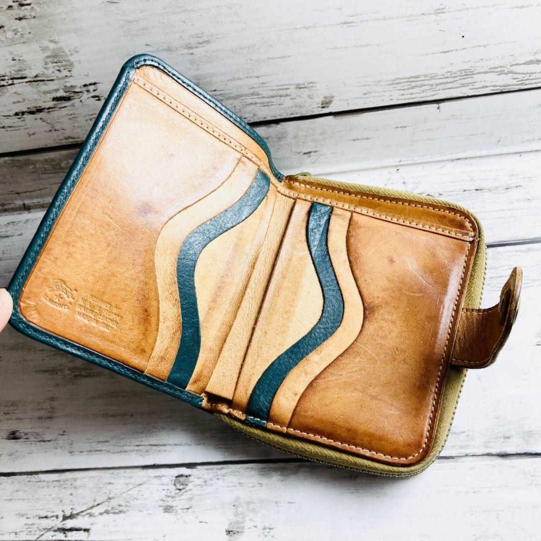 クンタローさま専用【日本限定　希少】折財布　バイカラー　緑×ヌメ　ミニマル