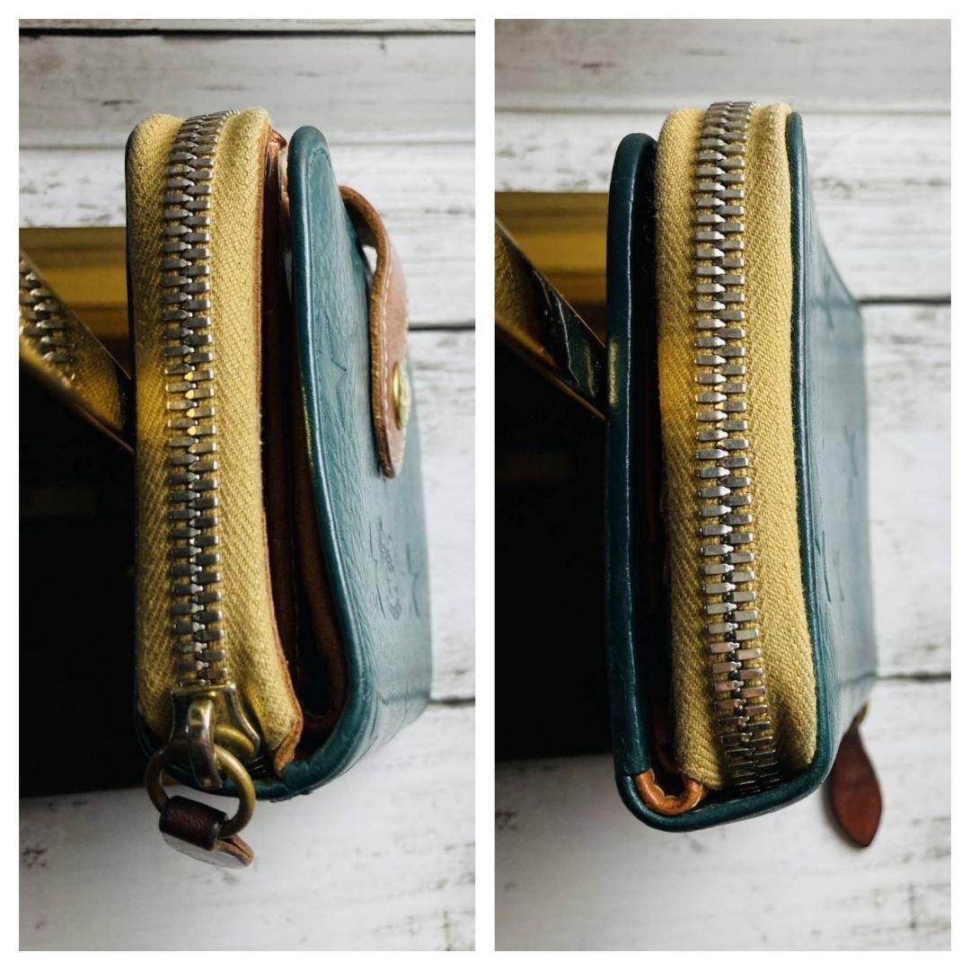 クンタローさま専用【日本限定　希少】折財布　バイカラー　緑×ヌメ　ミニマル