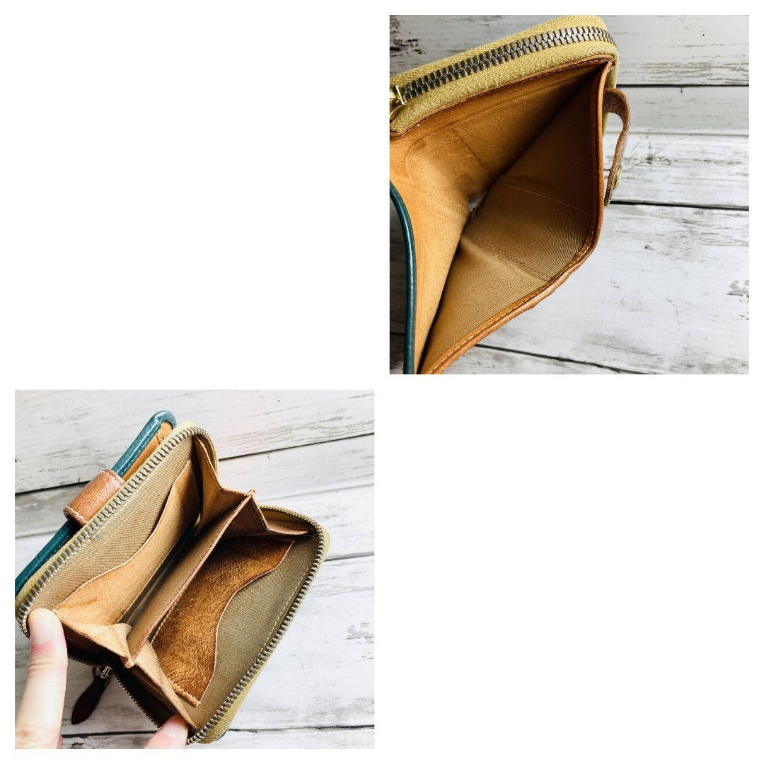 クンタローさま専用【日本限定　希少】折財布　バイカラー　緑×ヌメ　ミニマル