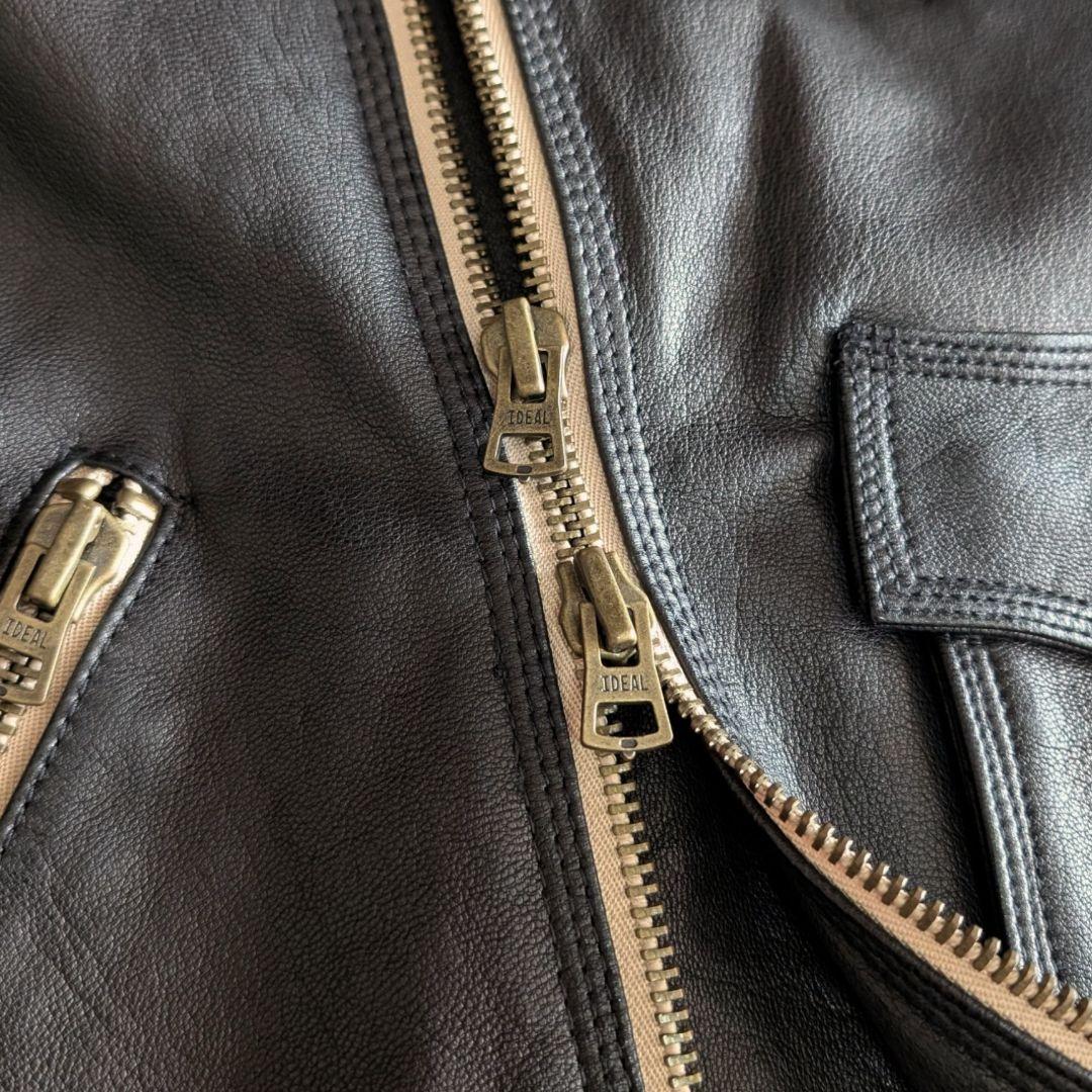 美品 LHP 斜めダブルジップ ラムレザー ライダースジャケット L ブラック