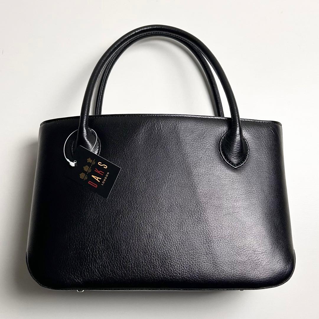 未使用✴︎ダックス/三室構造レザーハンドバッグ/やぎ革/黒/フォーマル/冠婚葬祭