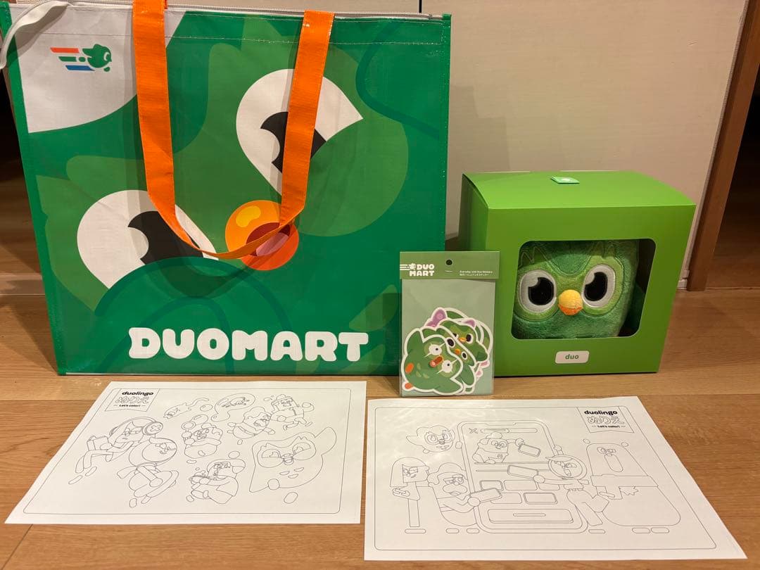Duolingo DUOMART Duo ぬいぐるみとファスナー付バッグセット