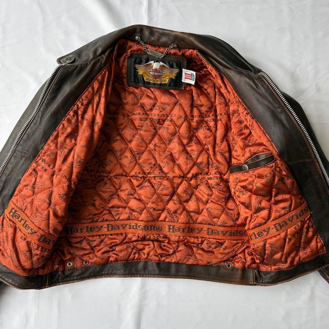 Harley-Davidson ブラウン エンボスロゴ レザージャケット M