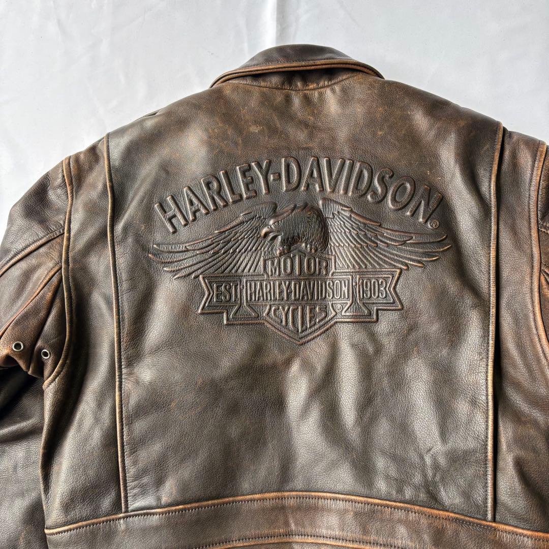 Harley-Davidson ブラウン エンボスロゴ レザージャケット M