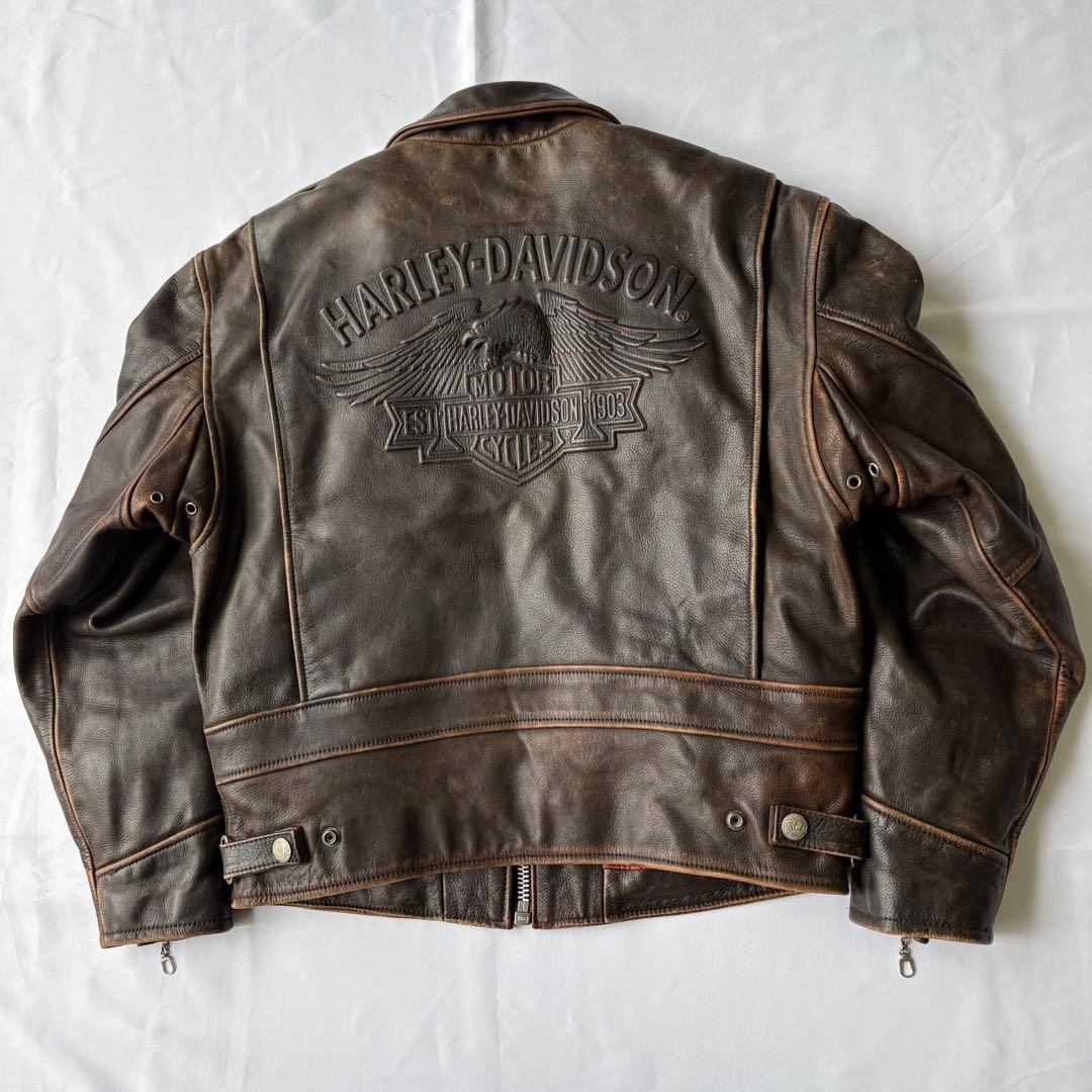 Harley-Davidson ブラウン エンボスロゴ レザージャケット M