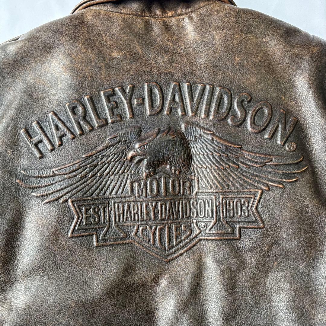 Harley-Davidson ブラウン エンボスロゴ レザージャケット M
