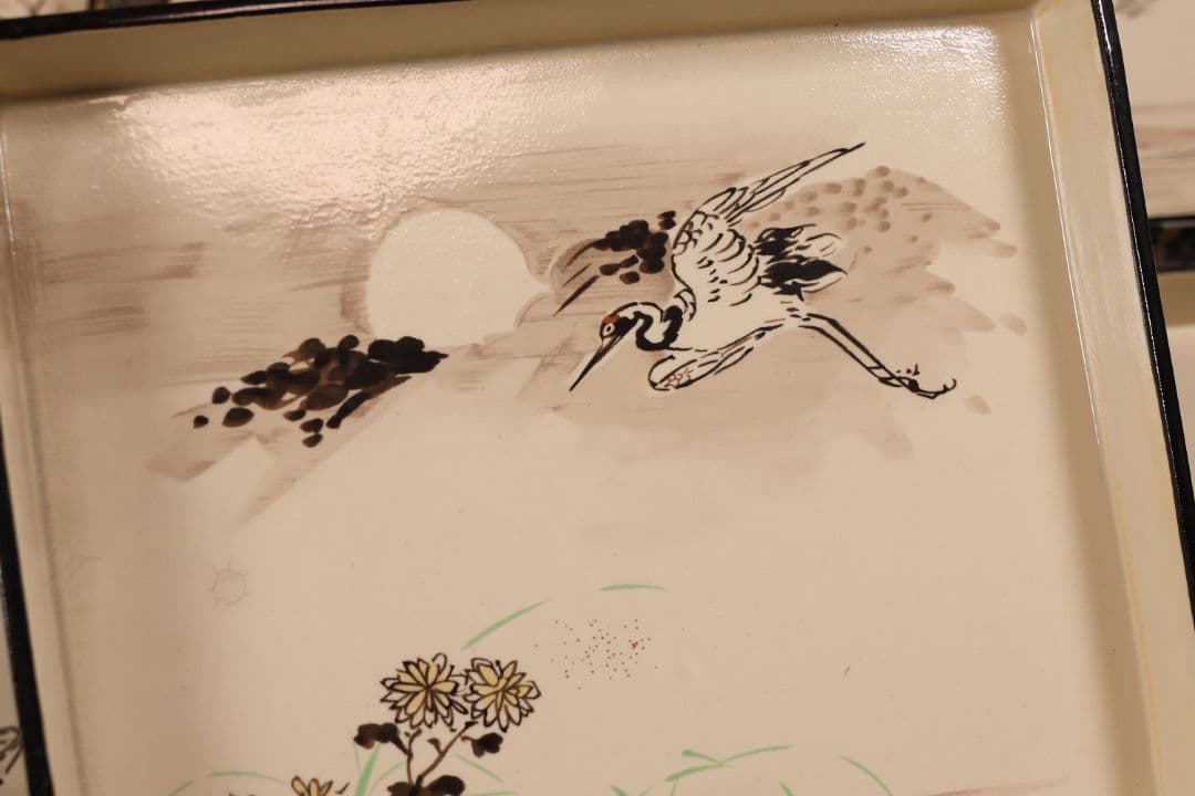 尾形乾山写 定家十二カ月花鳥和歌色絵皿 十一枚 共箱 解説書 角皿【MA498】