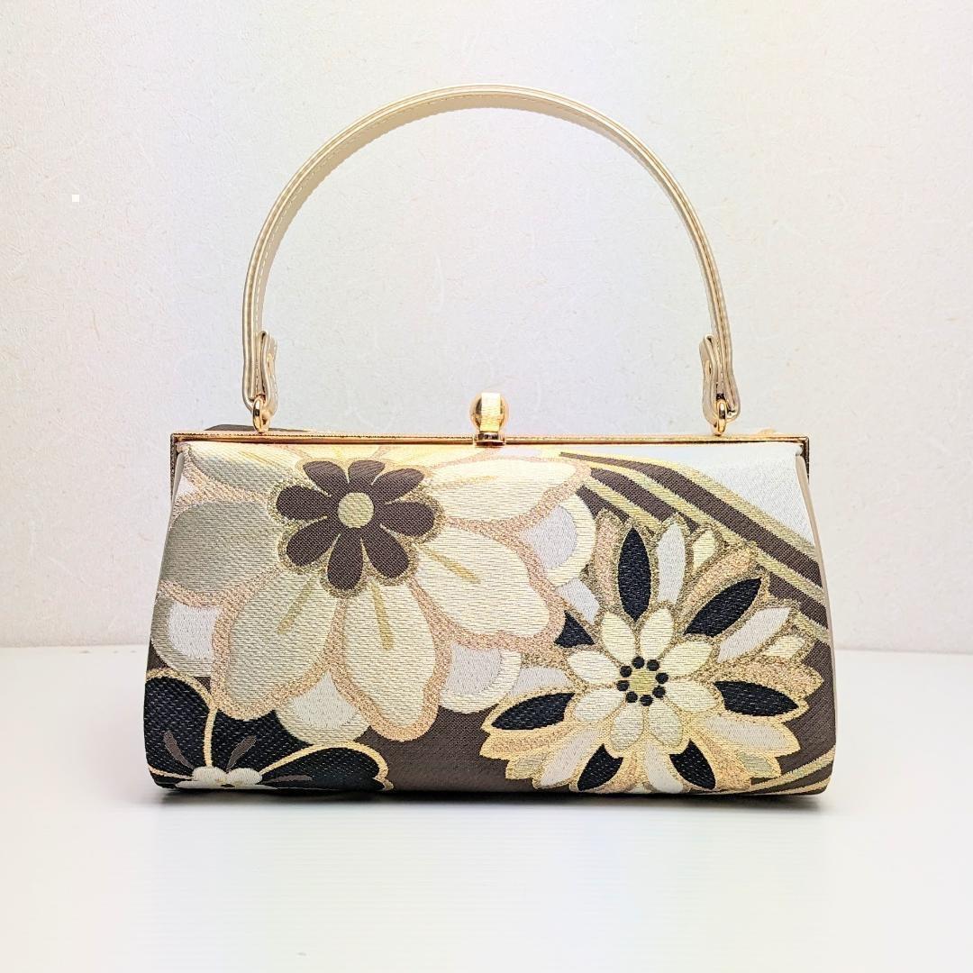 和装 草履 バッグ セット 帯地 ブラウン ゴールド フリーサイズ u94-6