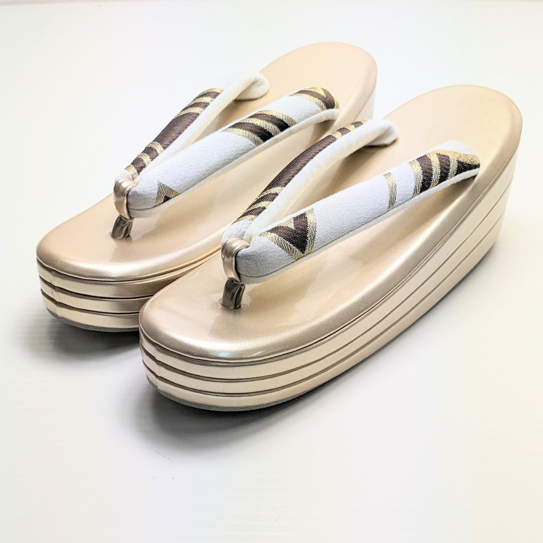 和装 草履 バッグ セット 帯地 ブラウン ゴールド フリーサイズ u94-6