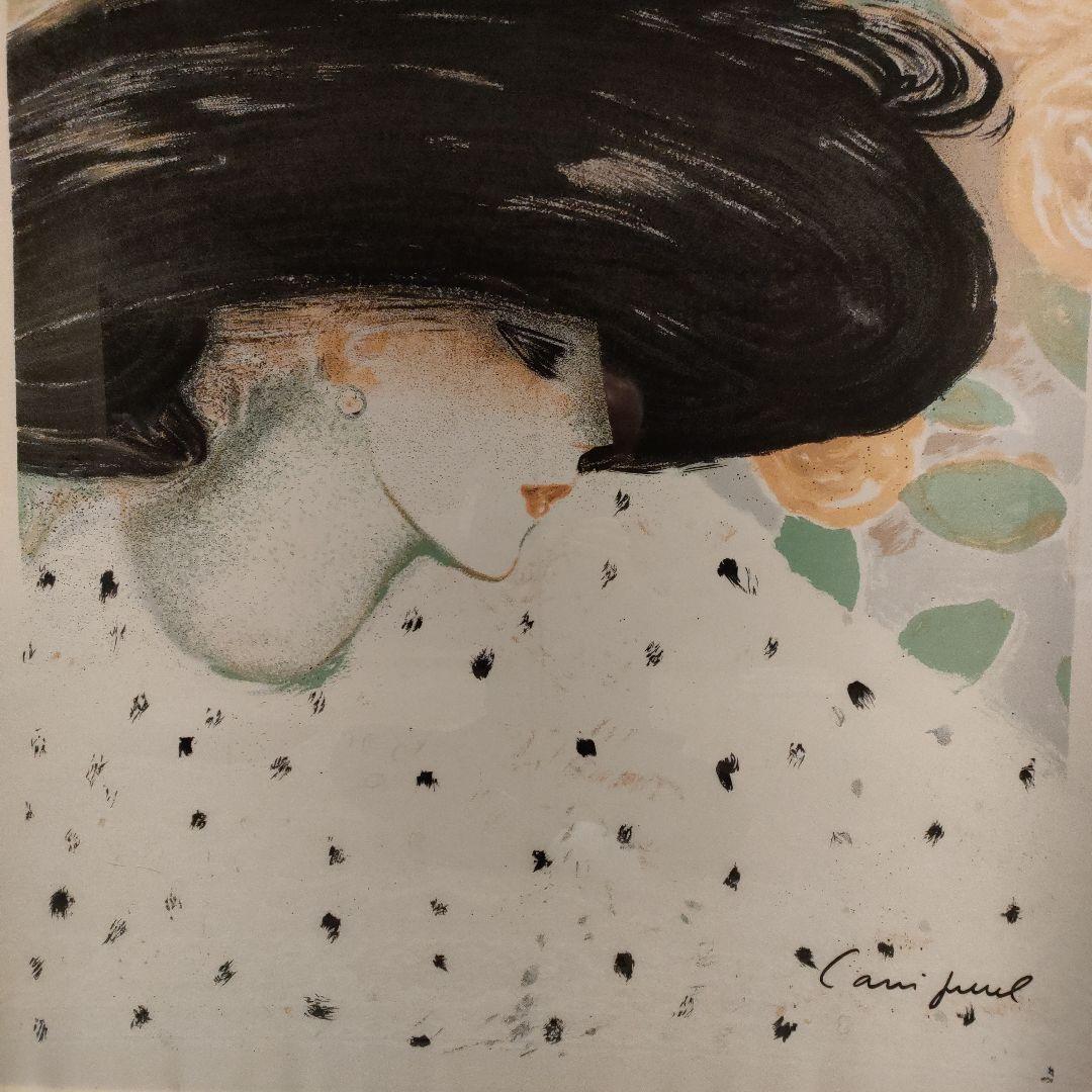 \"カシニョールCassigneul\"大判リトグラフ『黒い帽子の婦人』直筆サイン入