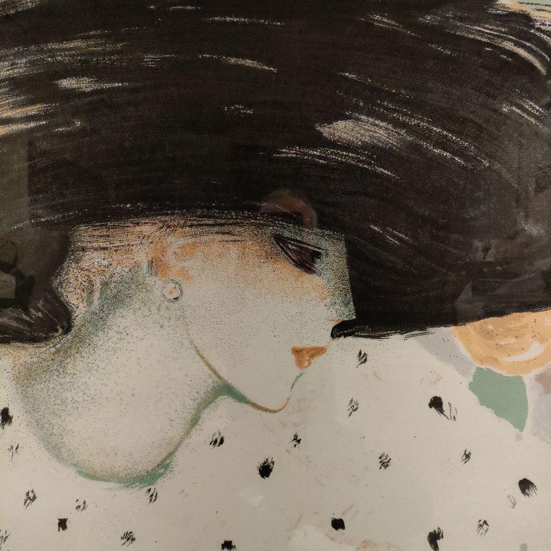 \"カシニョールCassigneul\"大判リトグラフ『黒い帽子の婦人』直筆サイン入