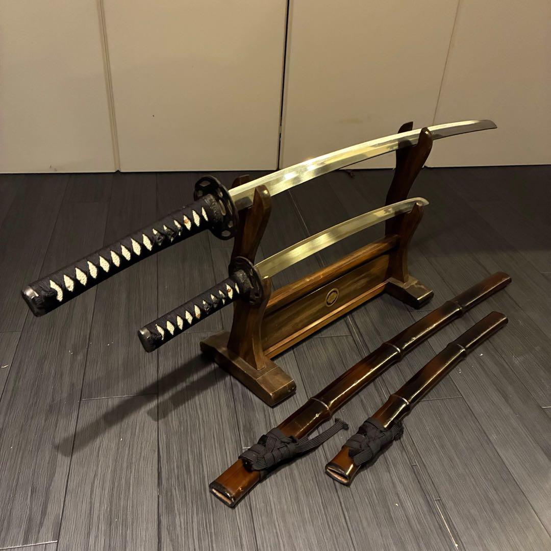 希少品　竹鞘　大小セット　竹筒拵　高級模造刀　居合刀　竹鞘太刀　2本セット