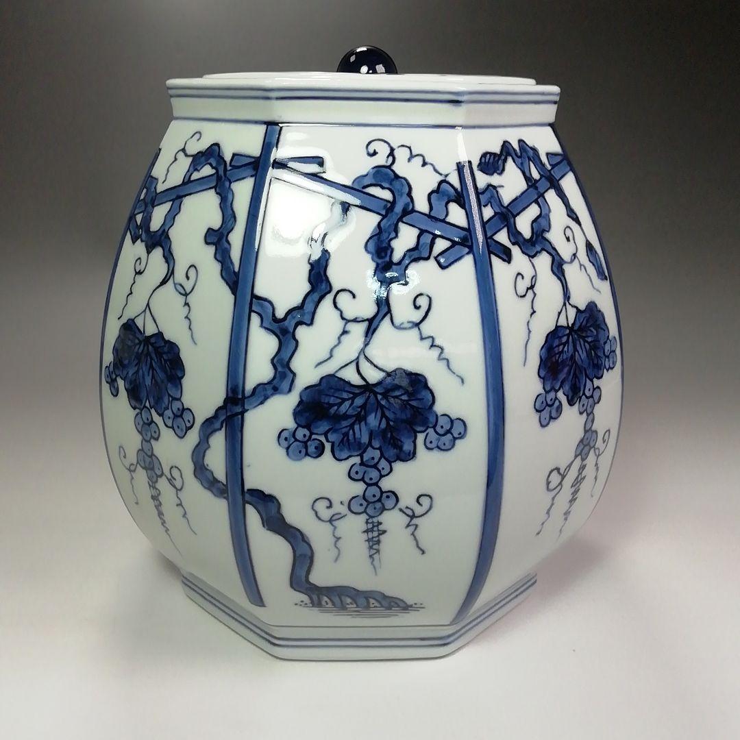 Ｓ４０３　皆具　『ぶどう棚　染付　皆具』『鈴木康月造』　共箱　茶道具