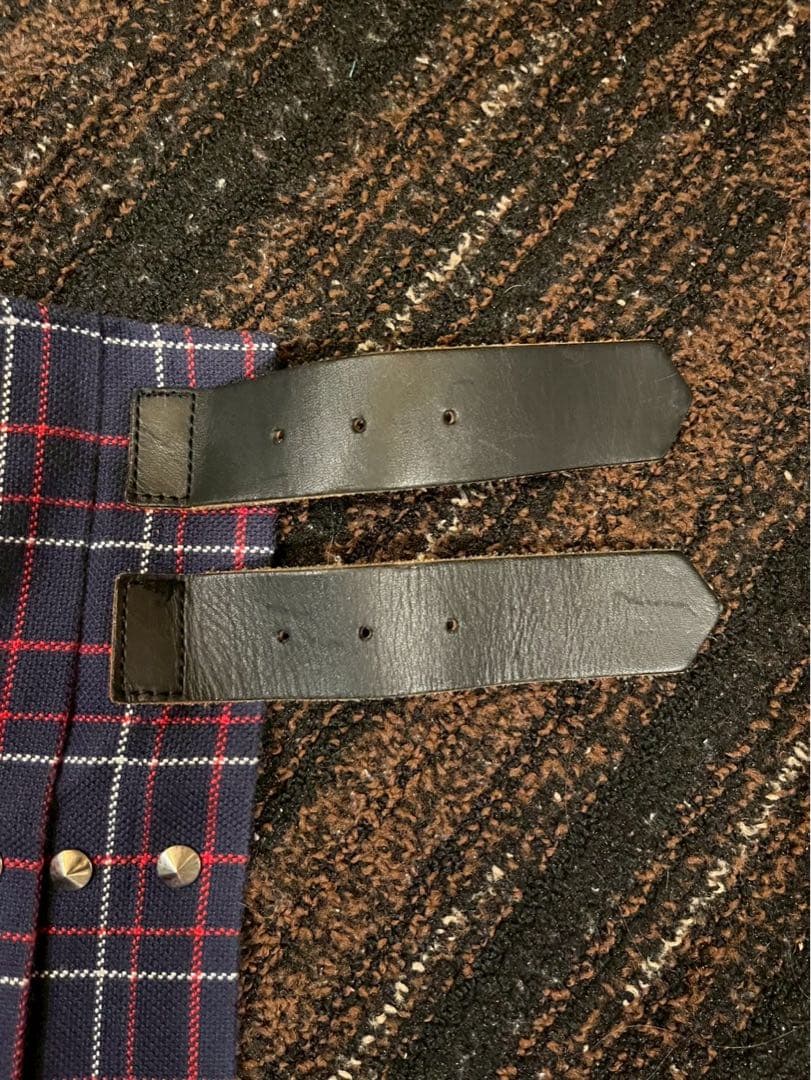 ジュンヤワタナベ、ネイビーとレッドのチェック柄プリーツスカート