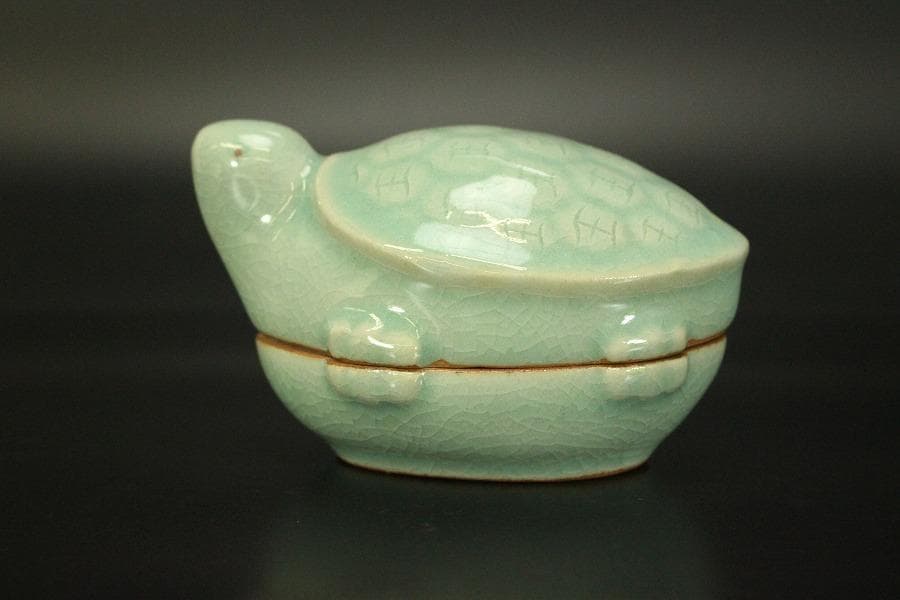 茶道具 香具 高麗 青磁 大亀香合 共箱(RC936)