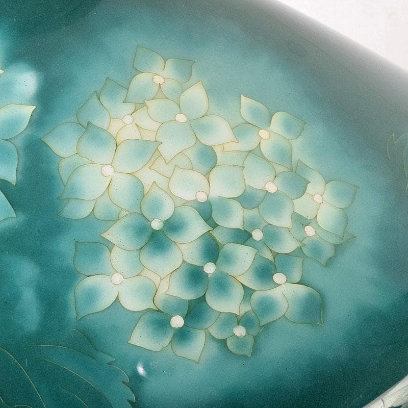 七宝焼　安藤七宝店　純銀刻印　紫陽花文　花瓶　時代箱付　U　R9192B