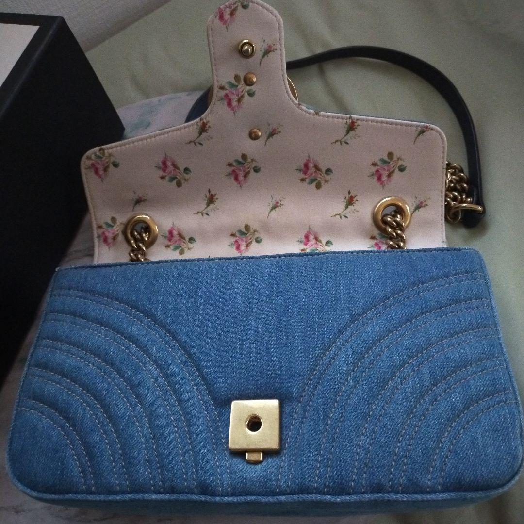 グッチ　GG　マーモント　デニム　チェーンショルダーバッグ