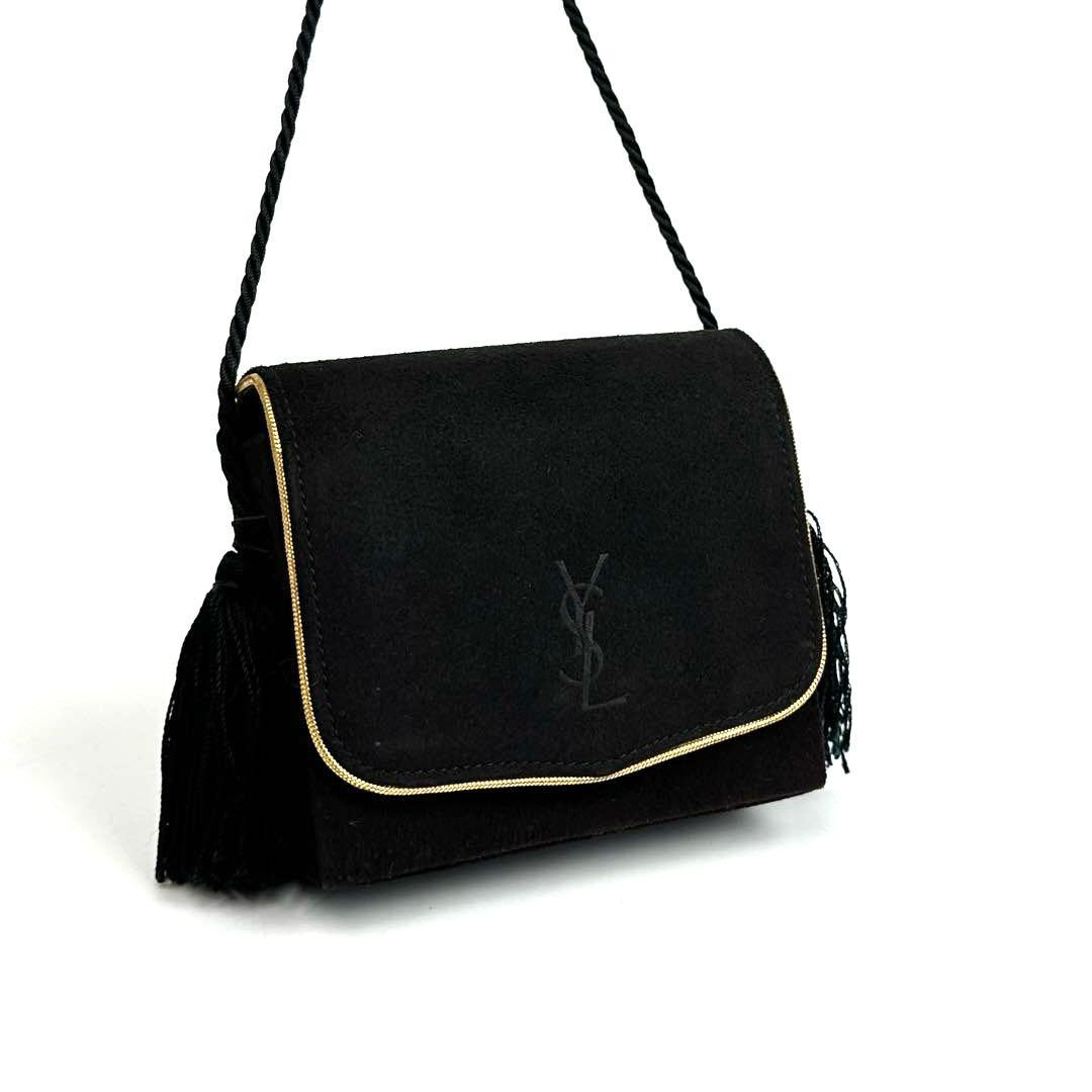 【美品】イヴサンローラン　ショルダーバッグ　YSL　フリンジ　スエード　レザー