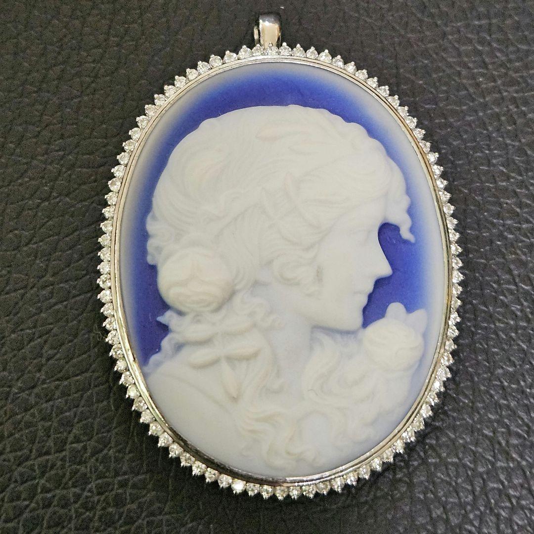 【美品】【鑑定済み】Pt900 プラチナ×ダイヤ カメオブローチ 箱付き！