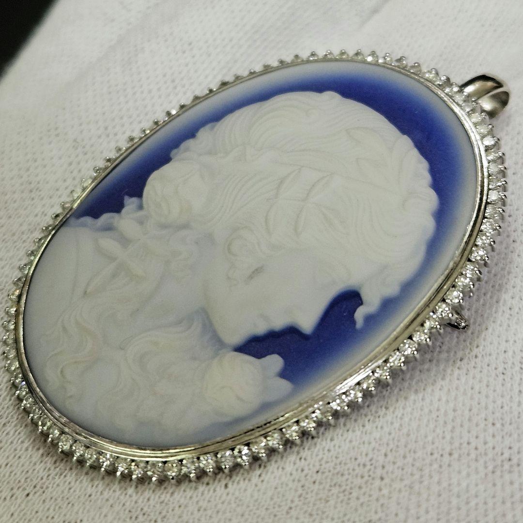 【美品】【鑑定済み】Pt900 プラチナ×ダイヤ カメオブローチ 箱付き！