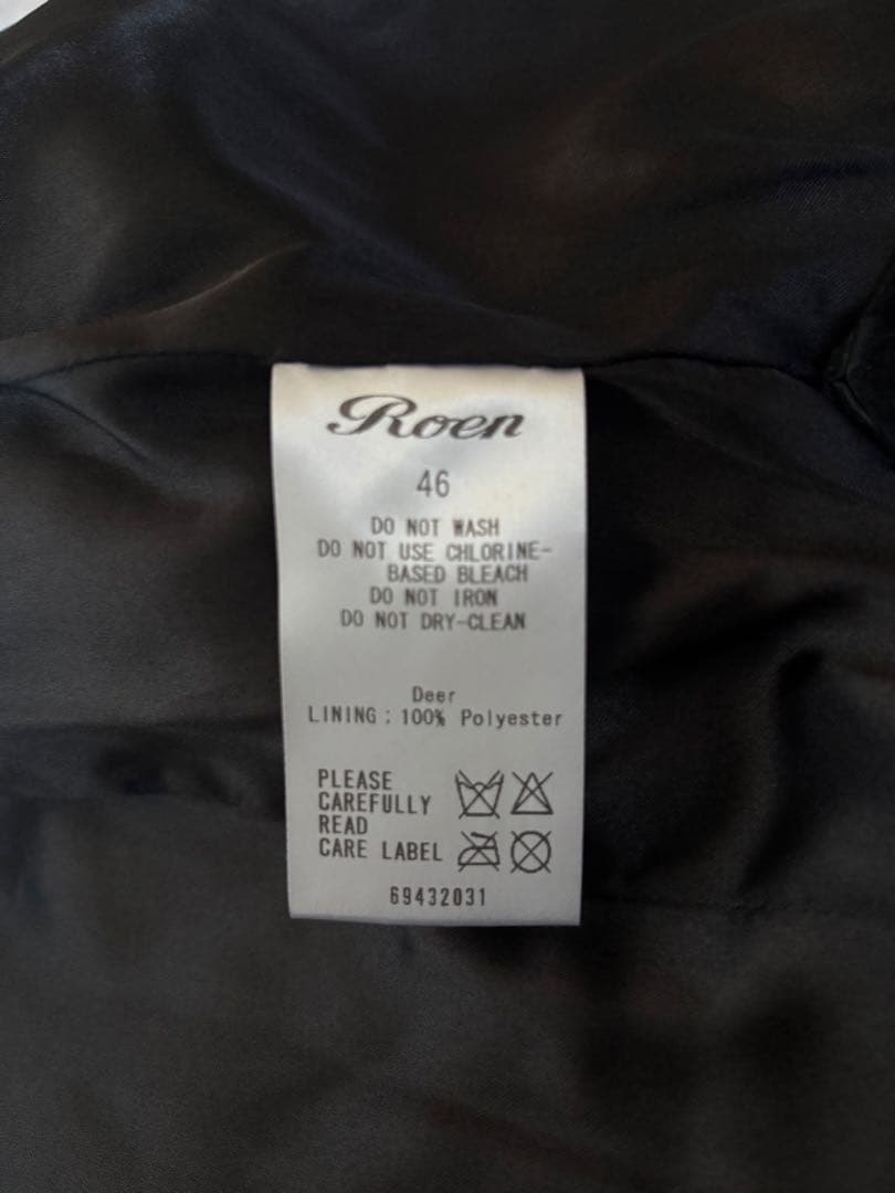 美品　Ｒｏｅｎブラック シングルライダースジャケット ディアスキン　ロエン　鹿革