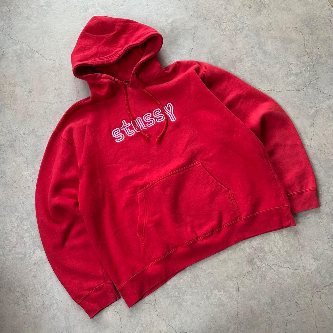 OLD STUSSY ステューシー パーカー デカロゴ 赤