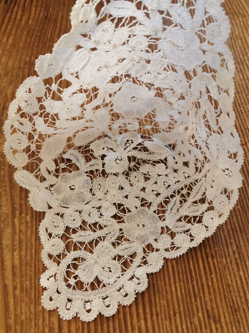 アンティーク ベルギーブルージュ ボビンレース ボネ リネンキャップ 三つ葉☘