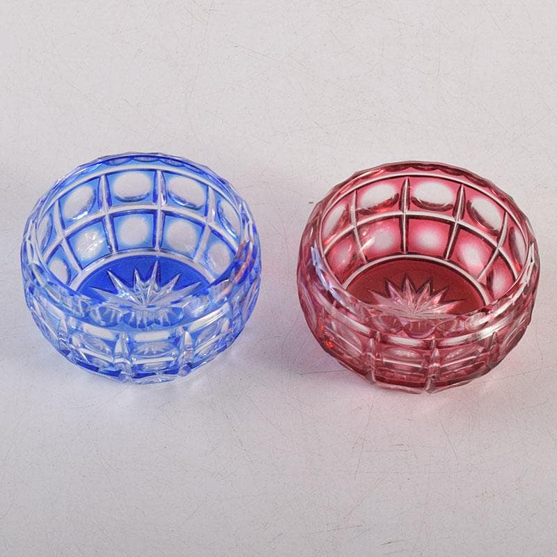 堀口硝子　須田秀石作　江戸切子　玉格子文　小鉢　共箱　2点　D　R8799