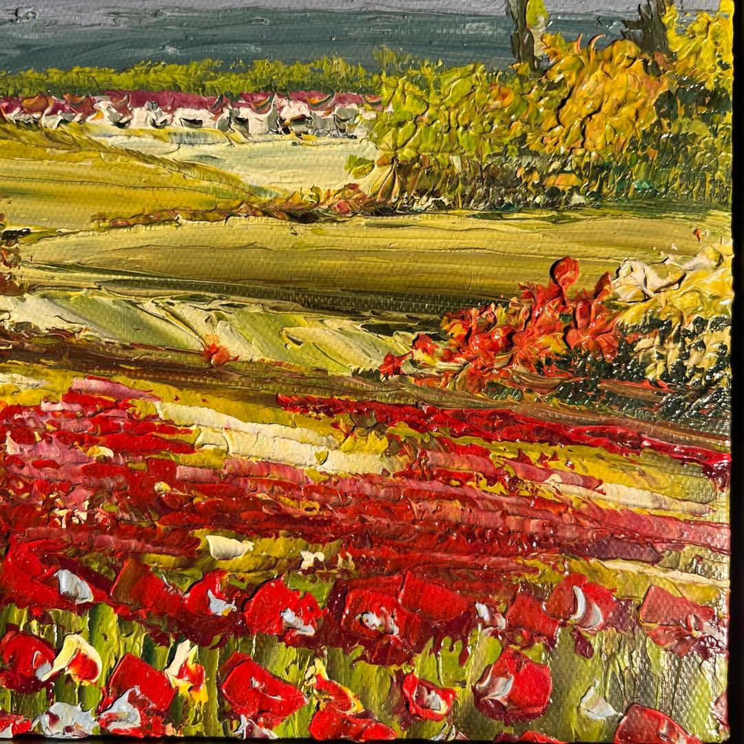 手描き油絵 アネモネ畑 額付 肉筆絵画 インテリア 油彩画