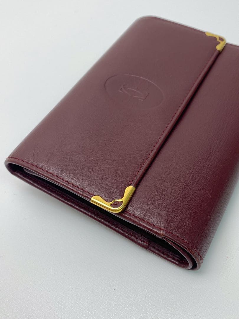 美品 Cartier カルティエ マストライン 三つ折り財布　がま口 ボルドー