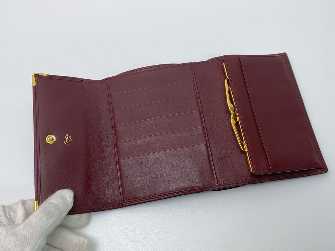美品 Cartier カルティエ マストライン 三つ折り財布　がま口 ボルドー
