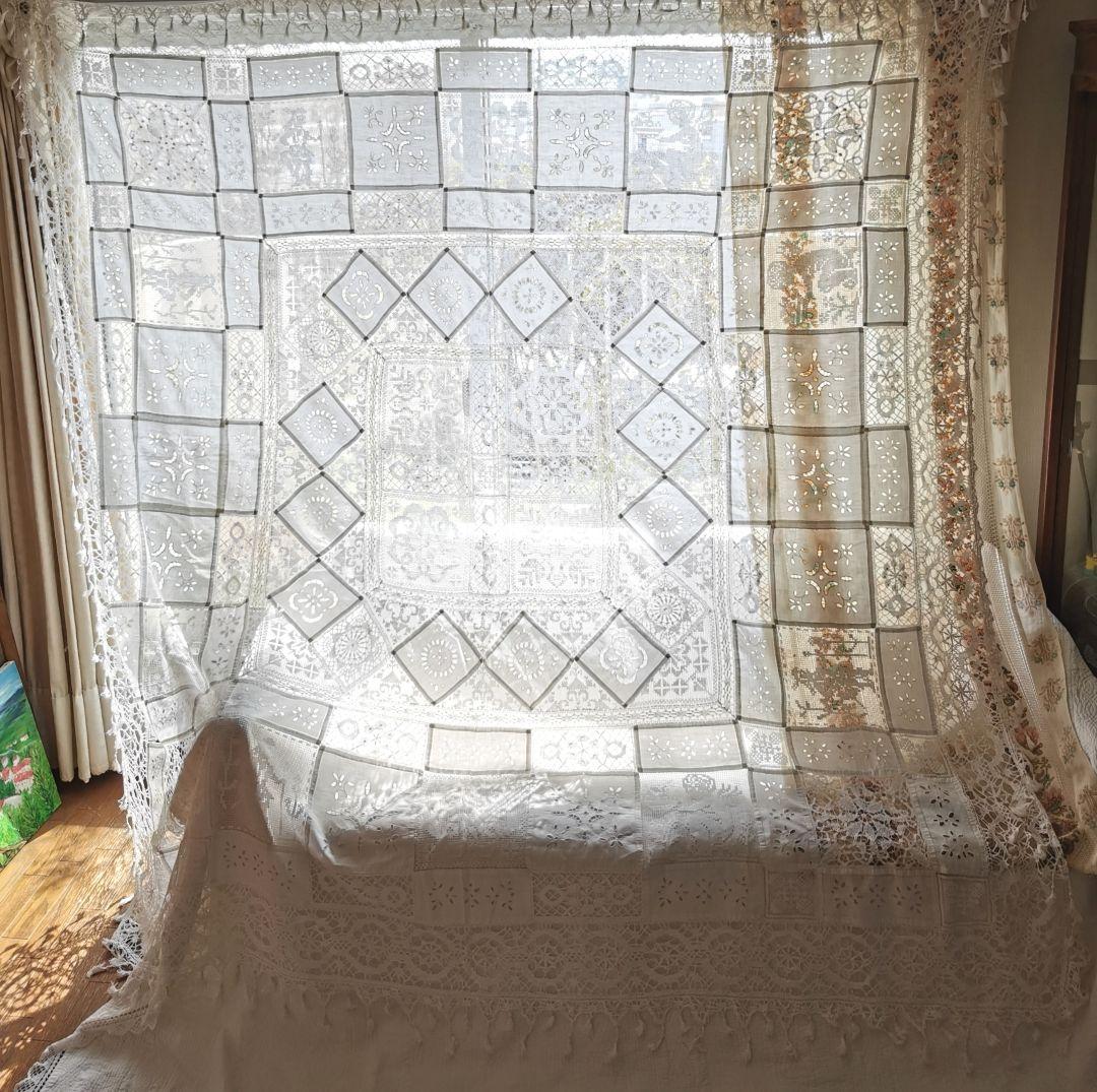 画像追加✛アンティーク 天使騎士フィレレース アイレット パッチワーク大判クロス