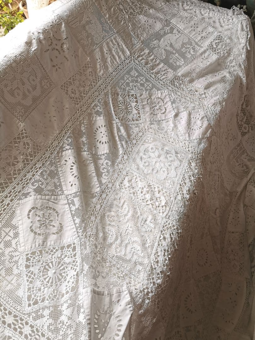 画像追加✛アンティーク 天使騎士フィレレース アイレット パッチワーク大判クロス