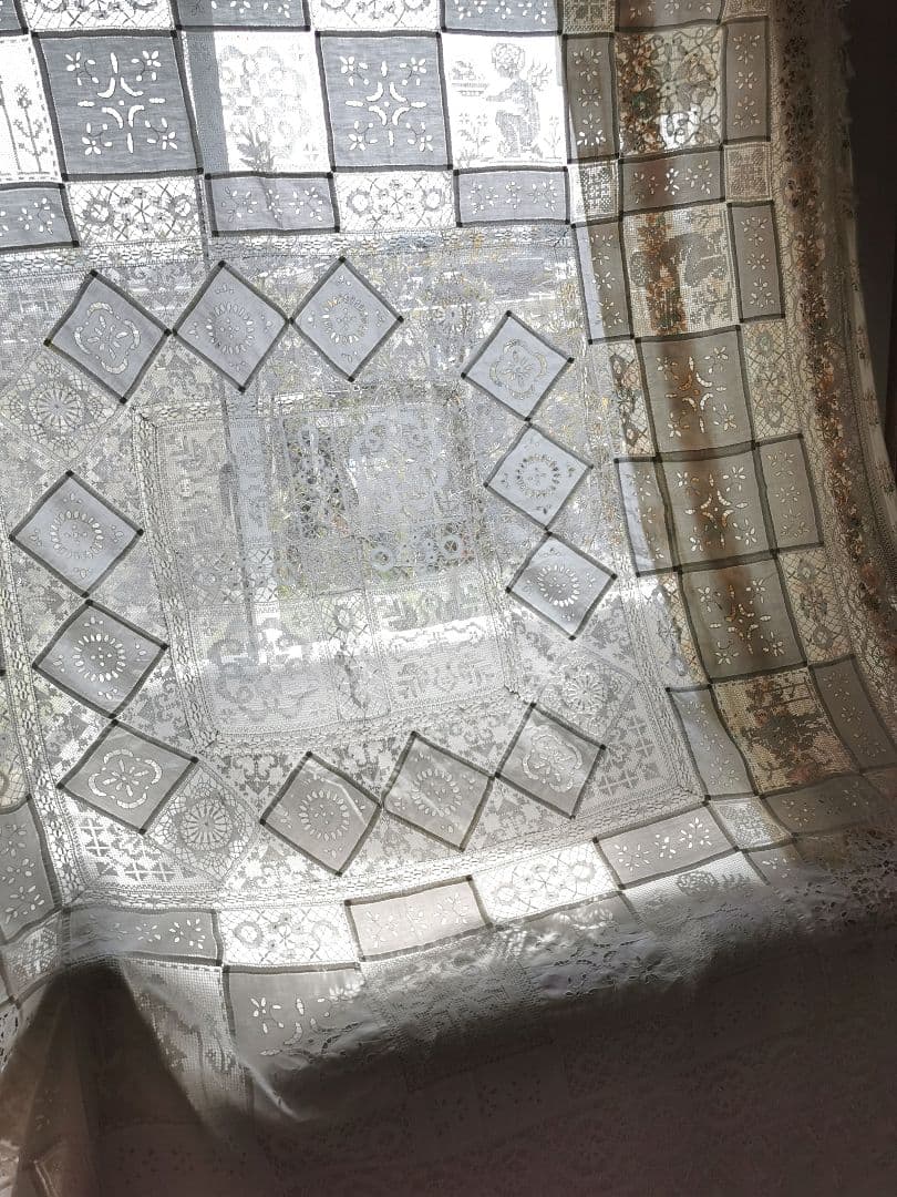 画像追加✛アンティーク 天使騎士フィレレース アイレット パッチワーク大判クロス