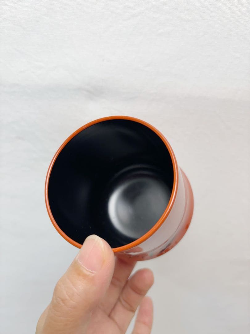 ほぼ未使用 懐石道具 朱塗 竹形黒竹蒔絵 箸洗い 十客組 内黒 小吸物椀 元箱