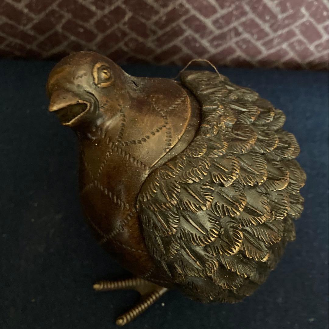 乾隆年製　銅製鶉香炉　唐物