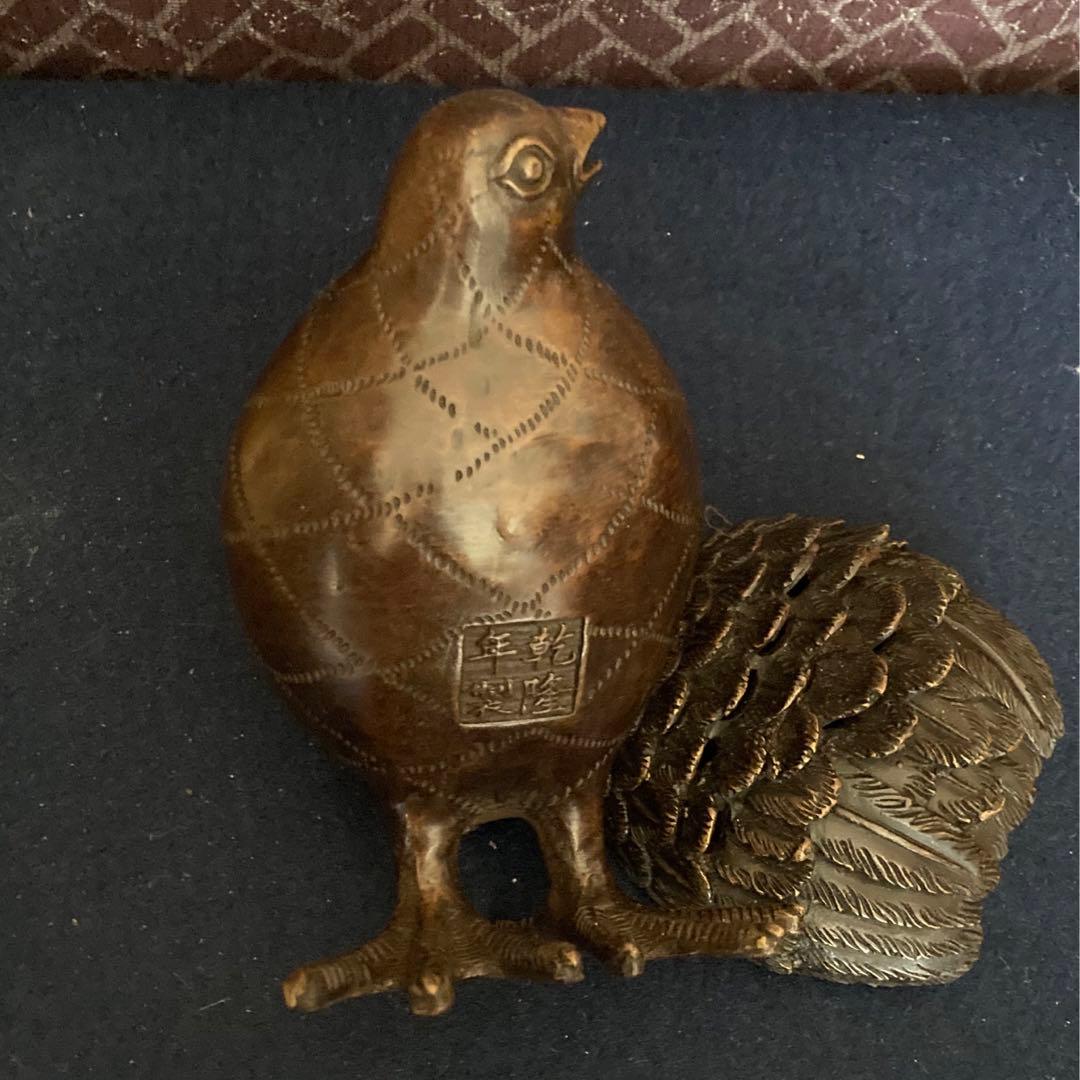 乾隆年製　銅製鶉香炉　唐物