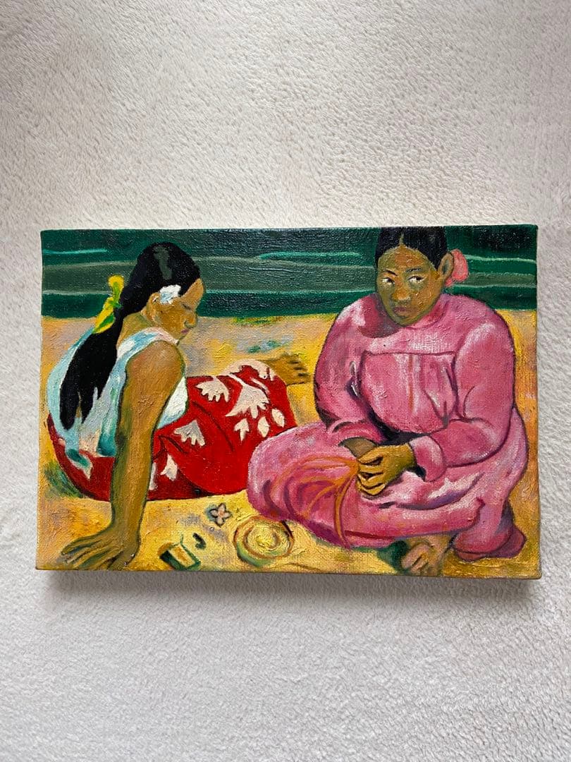 ゴーギャン　肉筆手描きの油絵模写画　浜辺の二人の女