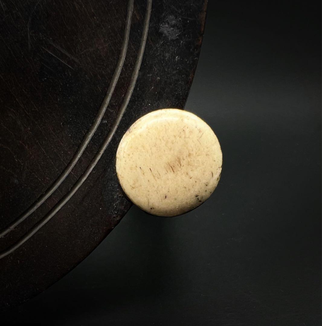 唐木 竹製 骨嵌 三足丸花台 古道具