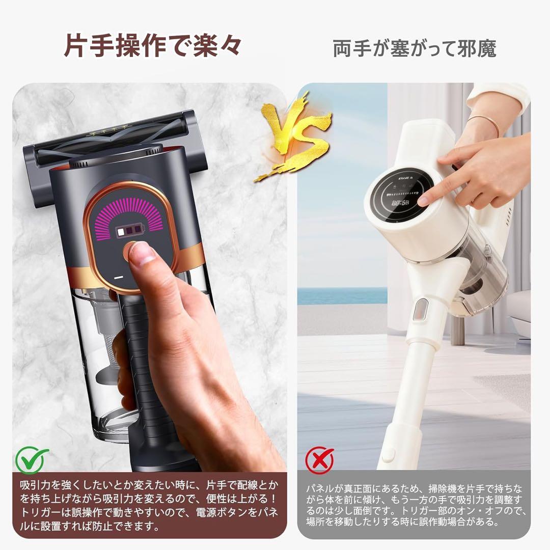 掃除機 コードレス　75Kpa 超強力吸引　自立式　充電器スタンド　サイクロン