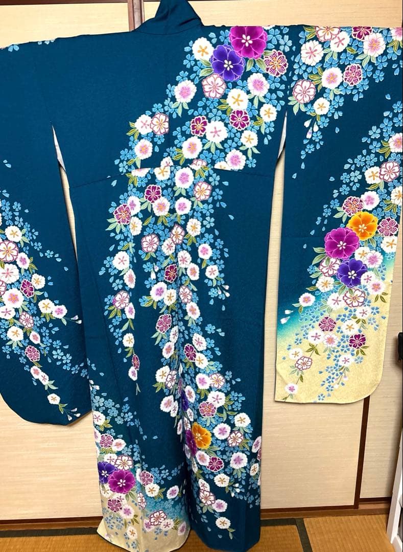 鉄色 八重桜 振袖 身丈158