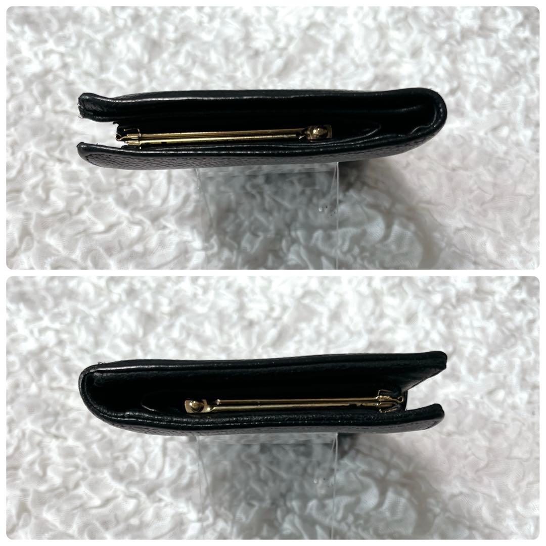 CHANEL ブラックレザー 二つ折り財布　キャビアスキン　がま口　レザー　ココ