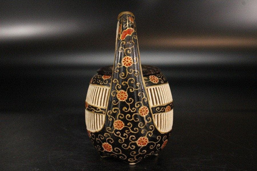 古薩摩 透かし 風呂敷包み 小物 香炉 置物 φ14.5cm 旧家蔵出