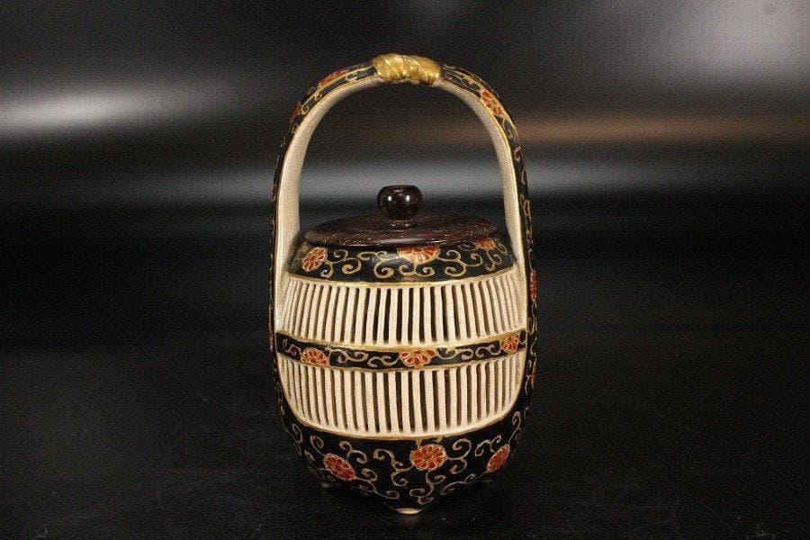 古薩摩 透かし 風呂敷包み 小物 香炉 置物 φ14.5cm 旧家蔵出