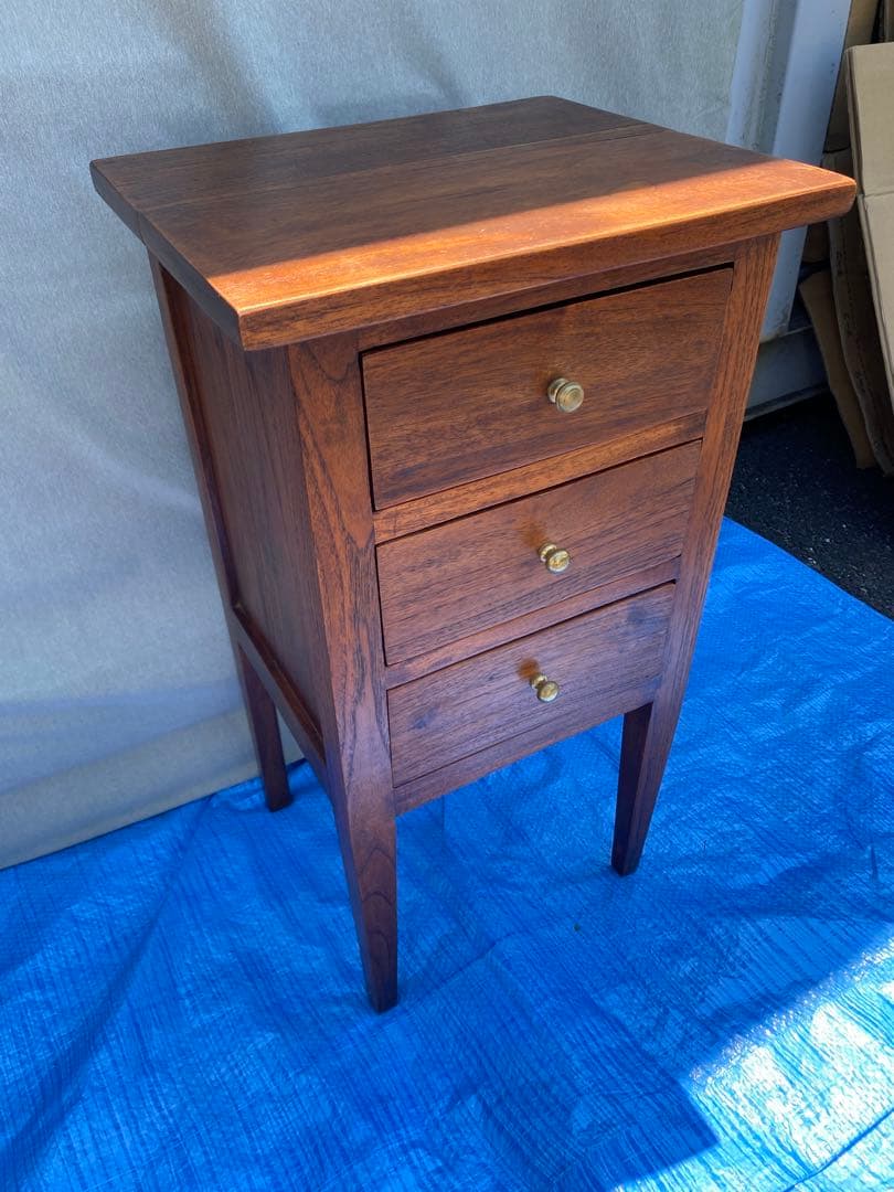 チーク無垢材 アンティーク調 チークスリム　チェスト ナイトテーブル サイド